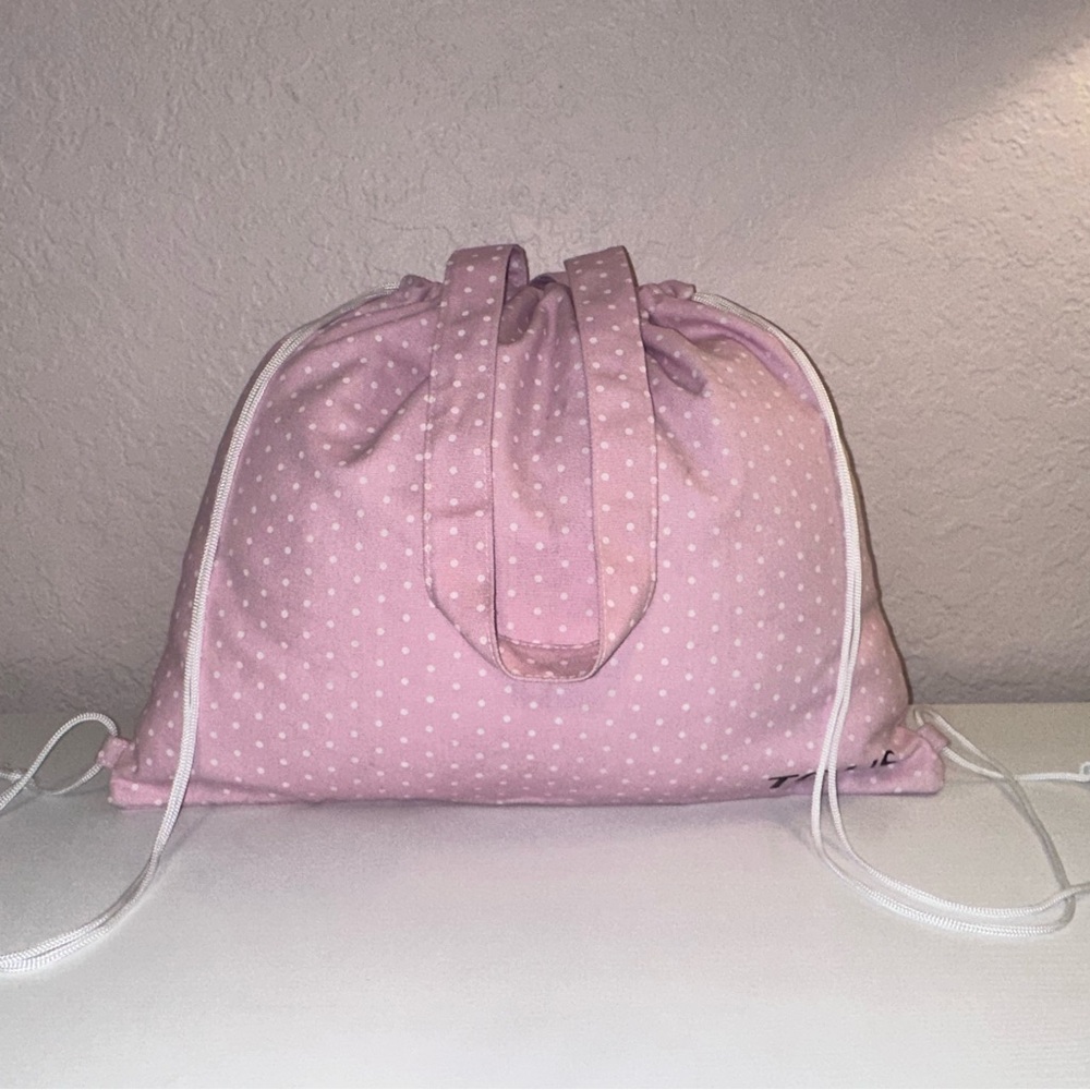 Tous canvas pink polka dot drawstring tote bag backpack